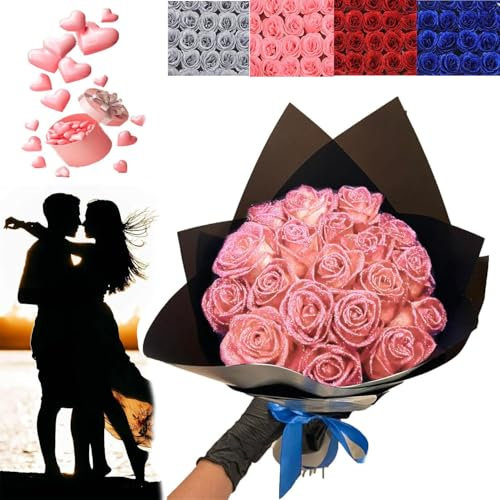 XiChiu Glitzer-Rosenstrauß, künstlicher Rosenstrauß, glitzernder Blumenstrauß, glänzender künstlicher Rosenstrauß, Liebesgeschenk, DIY-Blumenstrauß, Valentinstagsgeschenk (Rosa, 12 Rosen)