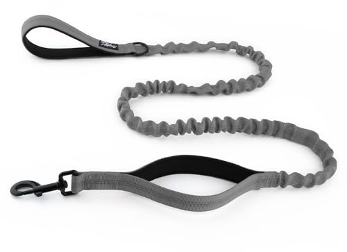 Correa elástica para perro, doble asa, absorbe los golpes, varios colores, 150-200 cm (gris)