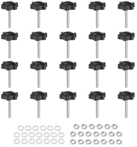 QUARKZMAN 20 Stück Sterngriffschraube M5 x 35mm mit Muttern Unterlegscheiben, Sterngriff Rändelschraube Verzinkter Kohlenstoffstahl 32mm Sterngriffmutter Klemmhebel für Maschinen Gerät