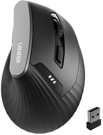 Uineer Vertical Mouse Wireless, 2.4G Rechargeable Mouse with Battery Indicator,4 level DPI,Ergonomic Design for Comfort and Reduced Wrist Strain, Ideal for Home And Office Use (Black)