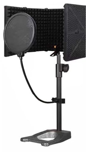 Microphone Isolation Booth Shield with Pop Filter & Stand, Vocal Recording Equipment Set for Home Studio Singing, Soundproof Absorbing Box Room (Color : Set B)