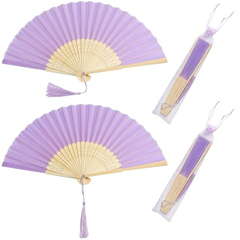 TSKDKIT 2 Stück HandfäCher Faltbare FäCher Lila, Fächer Hochzeit Dekoration Chinesische Fächer Klappfächer für gastgeschenke Hochzeit, Tanzrequisiten, Fotografie, Sommer Party(Lila,38 cm)