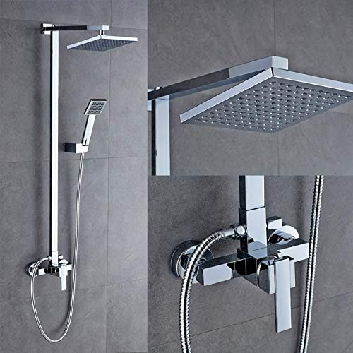 Moderne Chrom Duschsäule Set mit Mischbatterie Handbrause und Regendusche Eckig Duschsystem
