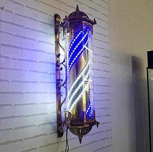 Poste de barbería con luz LED, Rayas Rojas, Blancas y Azules, para Exteriores, Giratorio, para peluquería, Estilo Retro, Resistente al Agua, Ahorra energía y se Puede Montar en la Pared.