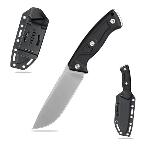 SDOKEDC Feststehende Outdoor Messer 12cm Jagdmesser aus G10 Griff 14C28N Stahl Klinge für Männer EDC Camping Survival (Weiße Steinwäsche + schwarzer Griff)