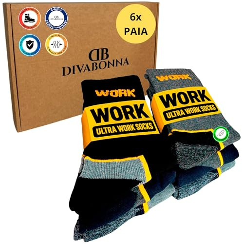 DIVABONNA 6-12 Pares Calcetines Trabajo Hombre Reforzados, Work Socks Transpirables y Cómodos, Puntera y Talón Acolchados (Surtido, 40-46, Pack X6)