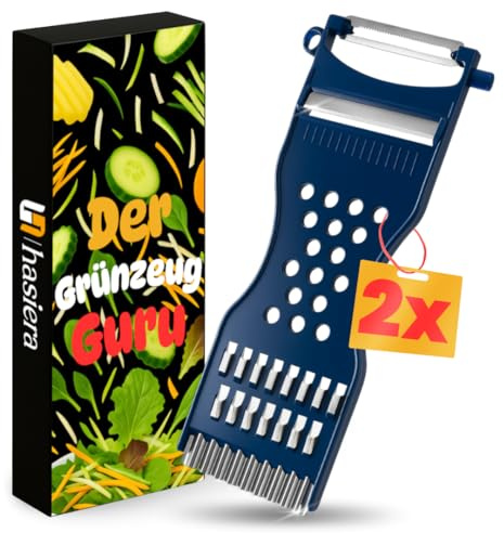 hasiera Der Grünzeug Guru 6-in-1 Gemüseschneider & Sparschäler – Gemüsehobel, Julienneschneider, Reibe Edelstahl & Kartoffelschäler, ideal für Obst & Gemüse (2 Stück)