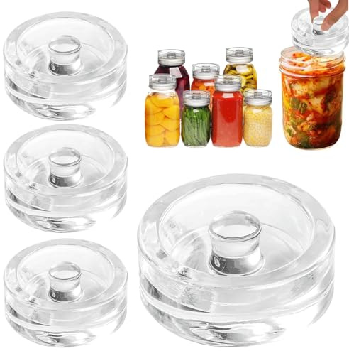 GOEDCH Pesos de vidrio para fermentar: 4 unidades de pesos de fermentación con mango simple, 7 cm de peso de vidrio de fermentación para tarros de boca ancha, piedra de peso para fermentar chucrut