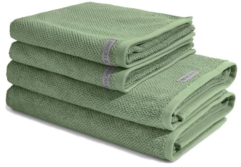 Ross - 4 teiliges Frottier-Set - Selection Bio-Baumwolle (2 X Handtuch 2 X Duschtuch im Set) - 540 g/m2 - Baumwolle - Frottee - saugstark - weich und flauschig - Piniengrün