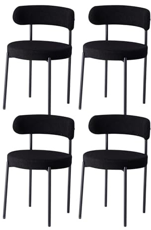 GrandCA HOME Set di 4 Sedie da Pranzo, Sedia da Cucina Imbottita con Rivestimento in Velluto Teddy, Adatta a Soggiorni, Sale da Pranzo e Camere da Letto, Nero
