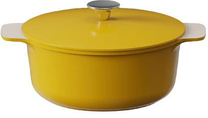 Cooksmart Signature 24cm Casserole Pot with Lid, Cast Aluminium, Marigold | PFOA & PFAS free, non-stick coating, induction compatible, includes felt protector, suitable for all hob types
