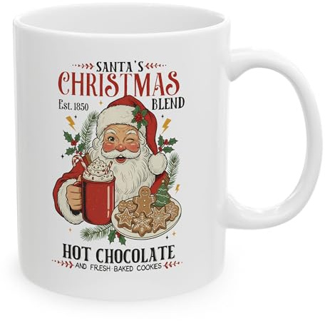 IVISION LEARNING LTD Funny Santa's Christmas Blend Est 1850 White Ceramic Mugs, Coffee Drinking Cups, 11oz 15oz