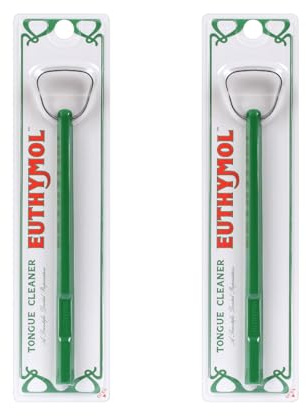 Euthymol Tongue Cleaner – Stainless Steel, 14° Neck Angle for Enhanced Tongue Cleaning, Minimizes Gag Reflex, Helps Reduce Bad Breath, 12-Hour Fresh Breath, Easy to Use – 2 Pack