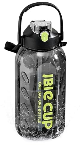 Botella de agua deportiva de 3 l, botella de agua, con asa, pajita, marcador de tiempo, a prueba de fugas, jarra con tapa para fitness, deportes, camping, bicicleta, yoga, viajes, color negro