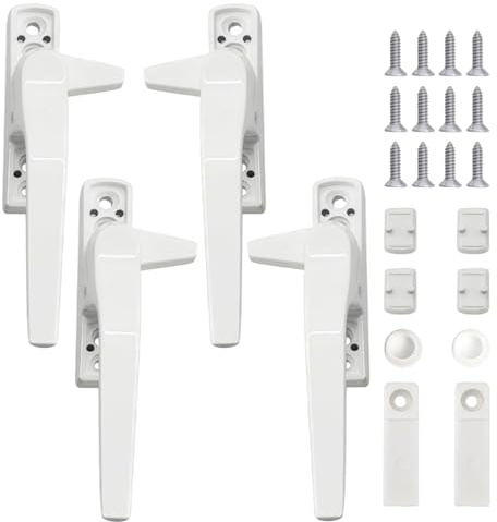 Set of 4 Durable UPVC Window Handle Replacements, DIY Installation, Secure PVC Handles with Safety Lock, Universal Fit for Home & Rental, Weather-Resistant for UPVC Windows