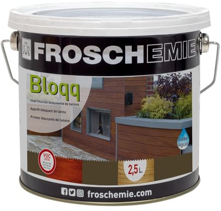 FROSCHEMIE Bloqq 2,5 L – Fondo Antitaninos para Madera – Sellador Barrera Base Agua – Evita Manchas Oscuras en Roble y Castaño – Secado Rápido – Preparador Antes de Pintar o Barnizar