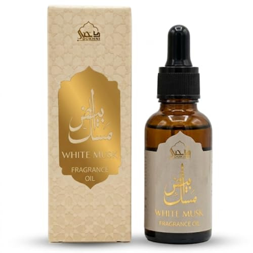 White Musk Fragrance Oil by Dukhni | 30ml Musk Diffuser Oil, Islamic Gift | Musk Oil for Diffuser, Electric Oil Burner & Humidifier | Long Lasting White Musk Essential oil for Living Room, Bedroom