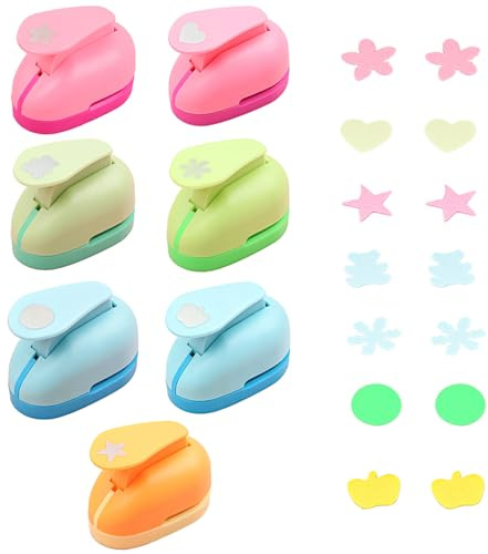 JININOSEU 7 Stück Papierstanzer Set, Motivstanzer Ausstanzer für Kinder, Stanzer Rund Stern Herz Kirschblüten Schneeflocke, Stanzen Set Motivlocher für DIY Scrapbook Fotoalbum Handwerk