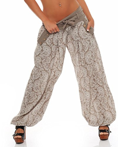 Malito Harembyxor i pojkvänsstil med Orient Print Aladin Yoga dam, Fango, 34/40