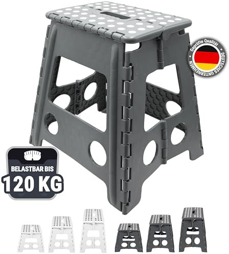 ZOLLNER Sgabello pieghevole - altezza 39 cm - sedia pieghevole - scaletta - per adulti o bambini - cucina, bagno, campeggio, stanza - colore grigio