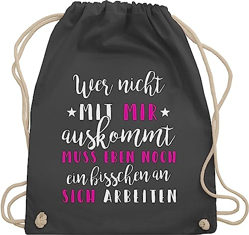 Shirtracer Turnbeutel Rucksack - Sprüche Statement Spruch - Wer mit mir nicht auskommt - Unisize - Dunkelgrau - lustige damen beutel+rucksack+mit+sprüchen sprueche buero stoffrucksack