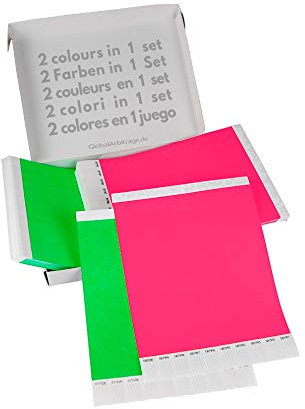Set Economique! Bracelets d’admission GA Event Solutions en Tyvek, 500+500 pièces, vert + rose