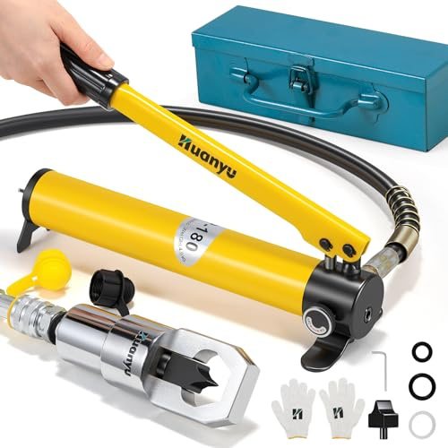 Huanyu JK-24F Hydraulic Nut Splitter Tool Heavy Duty Nut Cutter Separator Portable Cracker Force 10T Cutting Range M8-M24 Breaker for Rusty Hard-to-Remove Nuts (With CP-180 Hydraulic Pump Manual Pump)