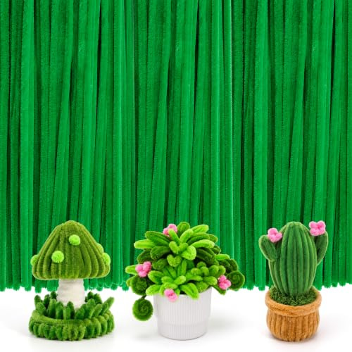 Caydo 200 Stück Pfeifenreiniger zum Basteln, Grüne pfeifenreiniger zum Blumenbasteln und für Kinderkunst- und Bastelprojekte(Lang 30cm X 7mm)