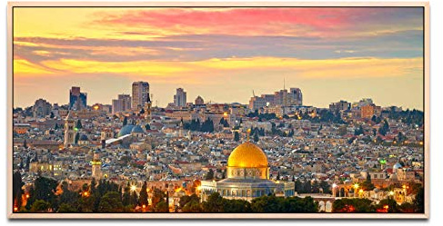 Jerusalem Israel ca. 130x70cm Wandbild inklusive Schattenfugenrahmen naturfarbend - Panorama Leinwand Bild XXL Format Wandbilder Wohnzimmer Wohnung Deko Kunstdrucke