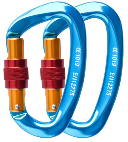 TRIWONDER Mousqueton Escalade 25 KN Mousquetons à Verrouillage 2 Pièces pour Camping Hamac Porte Clé (Bleu - 25 KN - 2 Pièces)