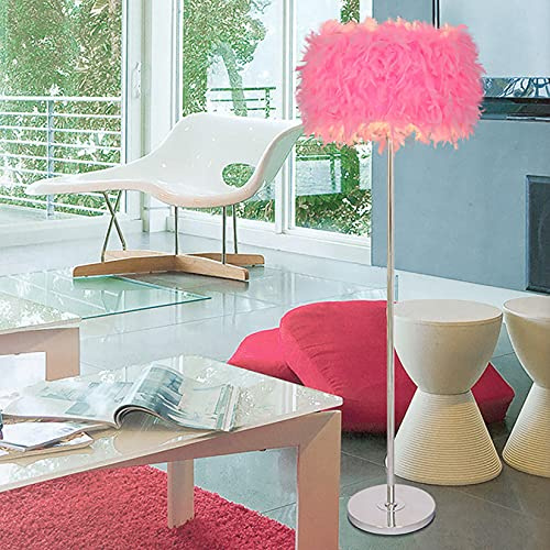 GDLight Feder Stehleuchte Moderne Romantische Feder Stehen Stehlampe Nachtlesestehlampe für Wohnzimmer Schlafzimmer E27 (weiß, rosa, lila),Rosa