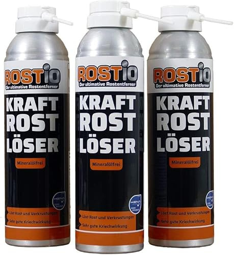 Rostio Kraft Rostlöser Spray | Extrem Kraft Profi Rostlöser für Schrauben | Muttern | Auto | Fahrrad (3 Stück)