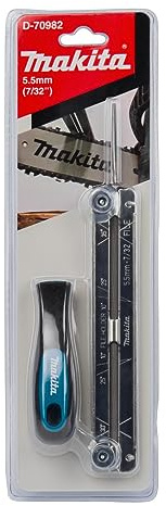 Makita D-70982 Feilenhalter mit Rundfeile 5,5 mm und Kettenmesslehre, weiches Feilverhalten, zum Feilen von Sägeketten mit 3/8 Teilung und 1,6 mm Treibgliedstärke, 1 Stück