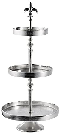 Etagere Lilja 3 våningar, dekorativ skål, dekoration – serveringsfat stor av metall aluminium – silver lyx – bordsdekoration bröllop – juldekoration för vardagsrum, matsal eller kök – 80 cm