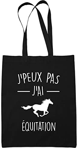 Planetee Sac Tote Bag Équitation Je peux pas Noir | Sac caban en toile coton idée cadeau anniversaire