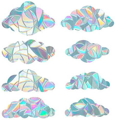 GORGECRAFT 8 Stück Rainbow Window Clings 3D Dekorative Fensterfolie Groß Wolkenform Prisma Fensteraufkleber Vogel Anti Kollisions Fenster Aufkleber Wolke Suncatcher Durchscheinende Statische Aufkleber