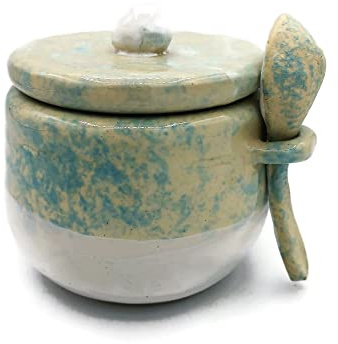 Azucarero De Cerámica Hecho A Mano Con Tapa Y Cuchara, Cuenco De Sal De Cerámica Moderno