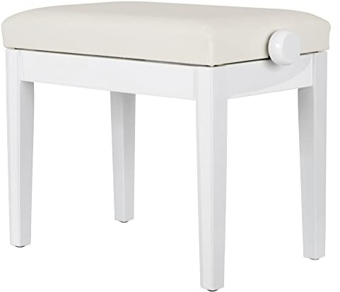 Classic Cantabile Pianobank Modell P - Weißes Polster aus Kunstleder - Höhenverstellbar von 48 bis 58 cm - 2-fache Kreuz-Mechanik - Massive Holzkonstruktion - Weiß Hochglanz