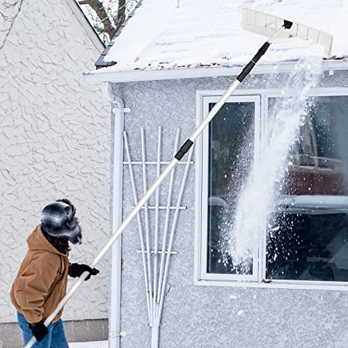 GIANTEX Teleskop-Schneeschaufel, 200 – 630 cm, Schneeschaufel aus Aluminium, für Dach, Hof und Garten, mit ausziehbarem Griff