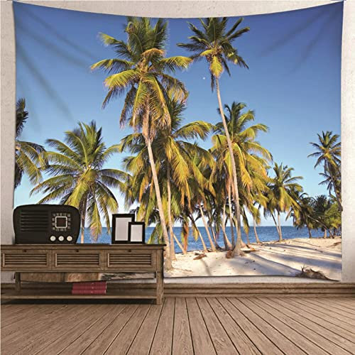 Aotiwe Aesthetic Wandteppich, Wanddekoration Kokospalme Ocean Sky aus Polyester Grün Blau 350X256Cm für Wohnung