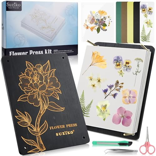 Suziko Grande Pressa per Fiori con Cornice Fotografica, Kit per la Pressatura dei Fiori per Adulti - Misure 30 x 22 cm - Kit per la Pressatura dei a 6 Strati per Adulti e Bambini