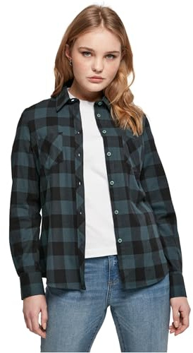 Urban Classics kvinnors damer turnup rutig flanell skjorta, Jasper/svart, S