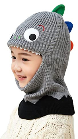 BYNYXI Kinder Wintermützen Dinosaurier, Niedliche Schalmütze Schlupfmütze Kinder Jungen Mädchen Gestrickte Mützen Warm Fleece Mütze Beanie Mütze Kindermütze Strickmütze für Kleinkind 1-5 Jahre