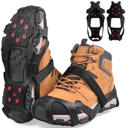 Ice Cleats for Shoes and Boots Tungsten Crampons Non-Slip Shoe Spikes Grippers for Snow and Ice Traction Cleats with Reflective Heel Slip-on Snow Cleats for Men Women Winter Walking