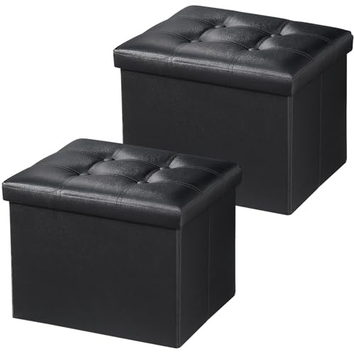 Bsketa 2 x Ottomane mit Stauraum, faltbarer Fußhocker mit dickerem Schaumstoff gepolsterter Sitz, kleine Lederaufbewahrung, Ottomane, Sitzbank, Fußstütze für Wohnzimmer, faltbarer Couchtisch, 43,2 x