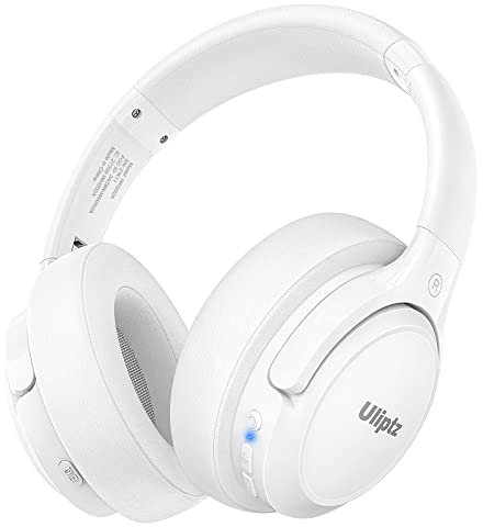 Uliptz Casque Bluetooth 5.3 avec microphone, 65 heures d'écoute, 6 modes d'égalisation sonore, stéréo Hi-Fi sans fil, supra-auriculaire, pliable et léger pour voyages/bureau/téléphone portable, blanc
