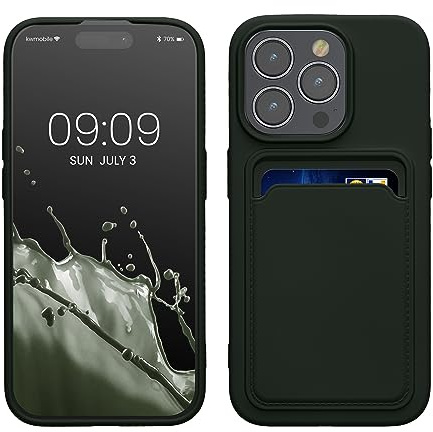 kwmobile iPhone 15 Pro-kompatibelt mobilskal - mobilskal med korthållare - mörkgrön