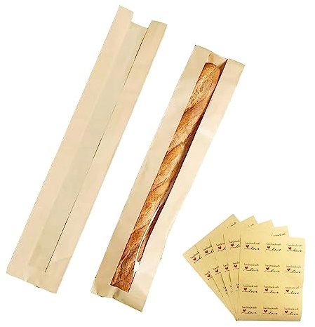 Bewinnd 200 Pieces Baguette Bags,Kraft Paper Bread Bags for Homemade Bread, Brown Long French Bread Bags with Clear Front Window Bread Biscuits Packaging (23.5 x 4.3 x 1.6 Inch)