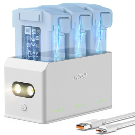 LKTOP - Mini 5Pro/4 Pro/3 37 W USB-C Schnelllade-Hub für DJI Mini 5/4/3/Plus Serie, Zubehör für Skyrover X1 Drohnen, LED-Speicherlichter mit SOS-Modus