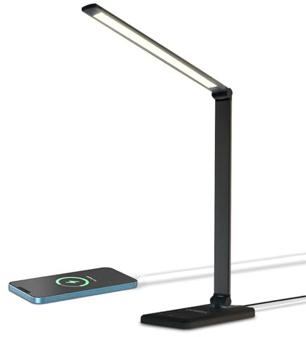 LQWELL® LED Schreibtischlampe Dimmbar Metallmaterial, 5 Farben und 10 Helligkeitsstufen, Augenfreundliche Nachttischlampe mit USB-Aufladung, Touch-Steuerung und Memory-Funktion für Kinder, Büro